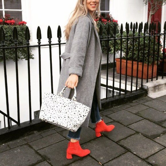 L'intervalle Shoes - L'Intervalle Red Suede Leather Chunky Block Heel Modern Statement Boots Booties